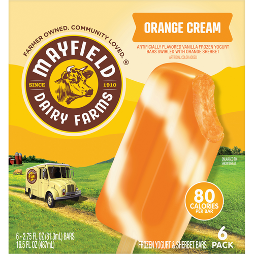 Mayfield Dairy Farms Orange Cream Frozen Yogurt & Sherbet Bars
2.75 fl oz 6 x 2.75 fl oz