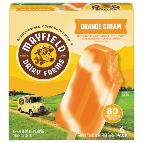 Mayfield Dairy Farms Orange Cream Frozen Yogurt & Sherbet Bars
2.75 fl oz 6 x 2.75 fl oz