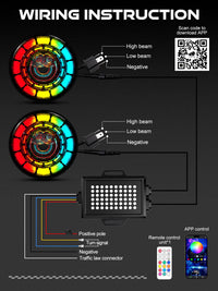 SPDZ1 Oculus 7" RGB LED Headlights with LED RGB Fog Light Kit – App Controlled Multi-Mode Halo