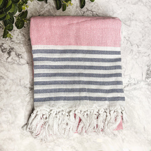 Mediterranean Cotton Bath Towel 180GSM Lightweight Gray Blue Summer