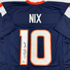 Autographed/Signed Bo Nix Denver Blue Football Jersey Beckett BAS COA
