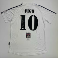 Autographed/Signed Luis Figo Real Madrid White Soccer Jersey Beckett BAS COA