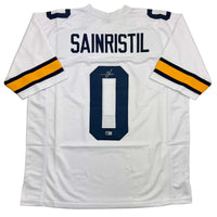 Autographed/Signed Mike Sainristil Michigan White College Football Jersey Beckett BAS COA