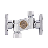 5/8" ODx 3/8" OD Compr. x 1/4" OD Compr. Dual Stop Valve, 1/4 Turn (Lead Free) Plumbingsell