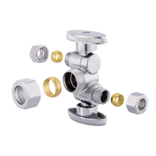 10 Pcs 5/8" OD Compr. x 3/8" OD Compr. x 3/8" OD Compr. Dual Stop Valve, 1/4 Turn (Lead Free) Plumbingsell