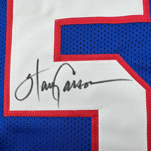 Autographed/Signed Harry Carson New York Blue Football Jersey Beckett BAS COA