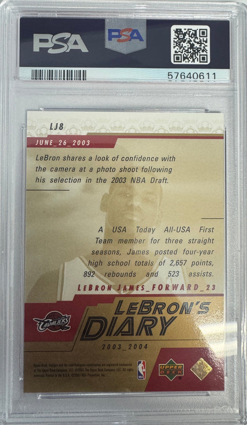 Graded 2003-04 Upper Deck LeBron James #LJ8 Diary Rookie RC Basketball Card PSA 10 Gem Mint