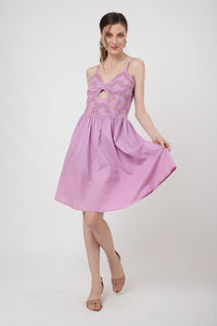 Placement Embroidered Corset Midi Dress with Sweet heart Neckline XS to 2XL