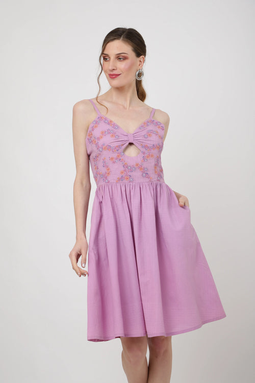 Placement Embroidered Corset Midi Dress with Sweet heart Neckline XS to 2XL