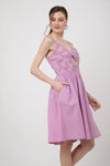 Placement Embroidered Corset Midi Dress with Sweet heart Neckline XS to 2XL