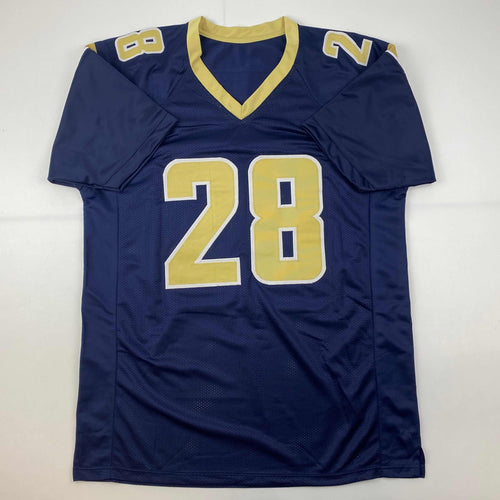 Autographed/Signed Marshall Faulk St. Louis Navy Blue Football Jersey Beckett BAS COA