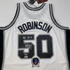 Autographed/Signed David Robinson NBA Top 50 San Antonio Spurs White Authentic M&N Basketball Jersey Beckett BAS COA