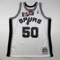 Autographed/Signed David Robinson NBA Top 50 San Antonio Spurs White Authentic M&N Basketball Jersey Beckett BAS COA