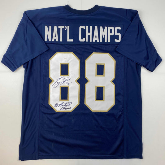 Autographed/Signed Tony Rice 1988 National Champions Notre Dame Blue College Football Jersey JSA COA