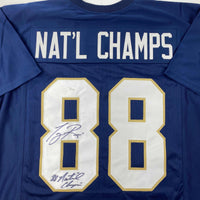 Autographed/Signed Tony Rice 1988 National Champions Notre Dame Blue College Football Jersey JSA COA