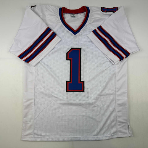 Autographed/Signed Coach Marv Levy HOF 01 Buffalo White Football Jersey Beckett BAS COA