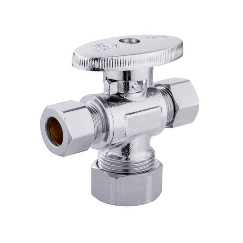 10 Pcs 5/8" OD Compr. x 3/8" OD Compr. x 3/8" OD Compr. Dual Outlet Angle Stop Valve, 1/4 Turn (Lead Free) Plumbingsell