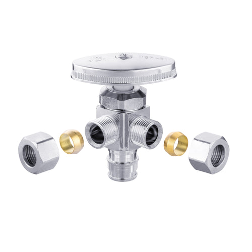 10 Pcs 1/2" Pex-a Expansion (F1960) Inlet x 3/8" ODx 3/8" OD Compr. Dual Angle Stop Valve, Multi Turn (Lead Free) Plumbingsell