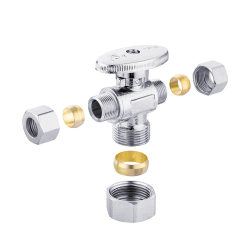10 Pcs 5/8" OD Compr. x 3/8" OD Compr. x 3/8" OD Compr. Dual Outlet Angle Stop Valve, 1/4 Turn (Lead Free) Plumbingsell