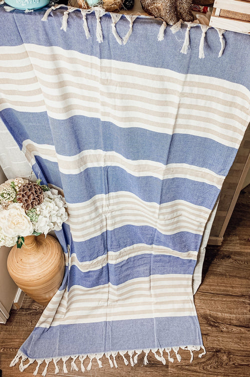 Mediterranean Cotton Bath Towel 180GSM Lightweight Gray Blue Summer
