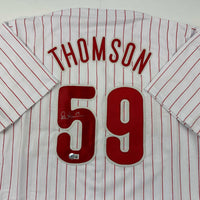 Autographed/Signed Rob Thomson Philadelphia Pinstripe Baseball Jersey Beckett BAS COA