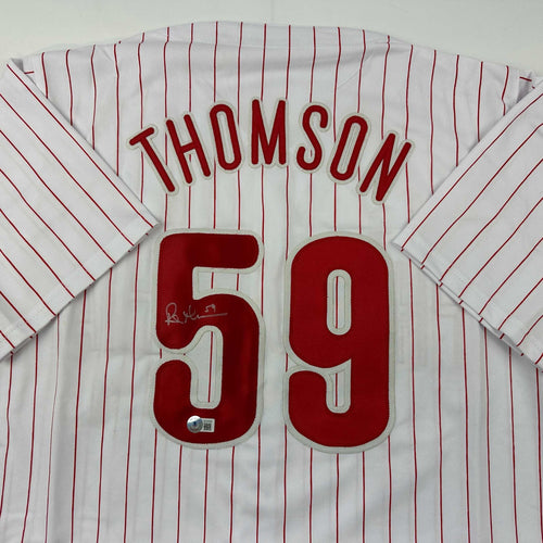 Autographed/Signed Rob Thomson Philadelphia Pinstripe Baseball Jersey Beckett BAS COA