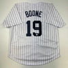 Autographed/Signed Aaron Boone New York Pinstripe Baseball Jersey Beckett BAS COA