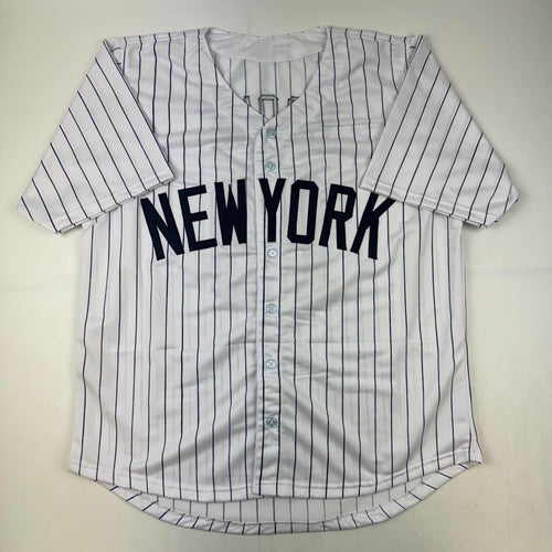 Autographed/Signed Aaron Boone New York Pinstripe Baseball Jersey Beckett BAS COA