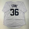 Autographed/Signed David Cone New York Pinstripe Baseball Jersey Beckett BAS COA