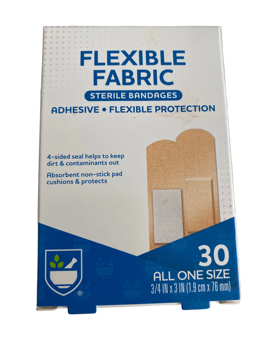 Rite Aid Flexible Fabric Sterile Bandages – 30 Count (3/4 in x 3 in)