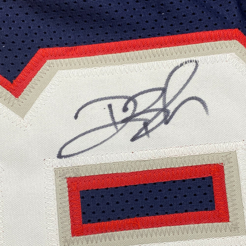 Autographed/Signed Deion Branch #84 New England Blue Football Jersey JSA COA