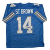 Autographed/Signed Amon-Ra St. Brown Detroit Current Blue Football Jersey Beckett BAS COA