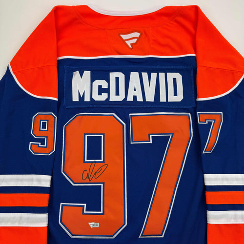 Autographed/Signed Connor McDavid Edmonton Oilers Authentic Blue Hockey Jersey Fanatics COA