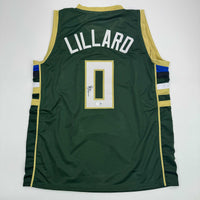 Autographed/Signed Damian Lillard Milwaukee Green Basketball Jersey Beckett BAS COA #2