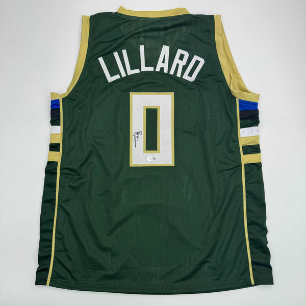 Autographed/Signed Damian Lillard Milwaukee Green Basketball Jersey Beckett BAS COA #2