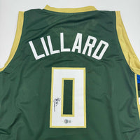 Autographed/Signed Damian Lillard Milwaukee Green Basketball Jersey Beckett BAS COA #2
