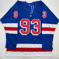 Autographed/Signed Mika Zibanejad New York Blue Hockey Jersey Beckett BAS COA