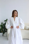 embroidered casual midi dress off white Available in s to 3xl