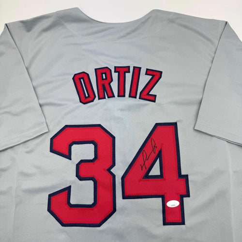 Autographed/Signed David Ortiz Boston Grey Baseball Jersey JSA COA