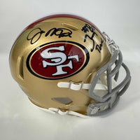 Autographed/Signed Joe Montana & Jerry Rice Dual San Francisco 49ers Football Mini Helmet Fanatics COA