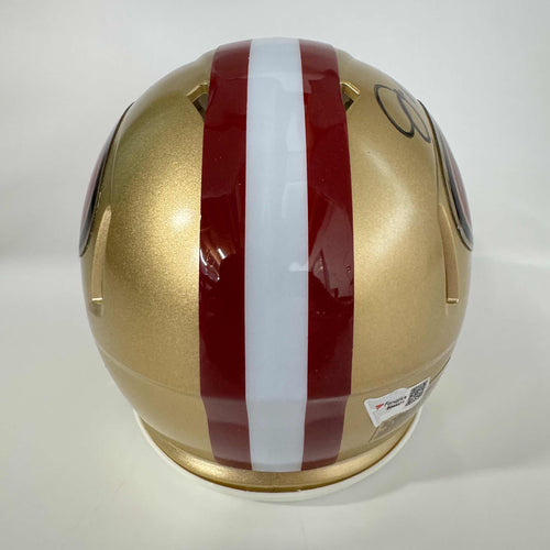 Autographed/Signed Joe Montana & Jerry Rice Dual San Francisco 49ers Football Mini Helmet Fanatics COA