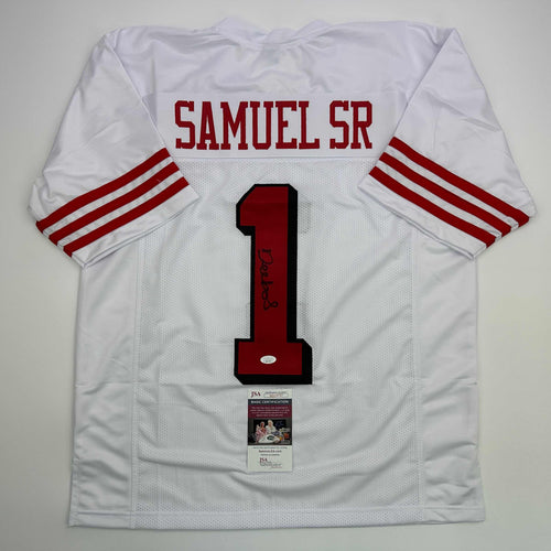 Autographed/Signed Deebo Samuel Sr. #1 San Francisco White Alternate Football Jersey JSA COA