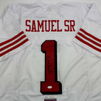 Autographed/Signed Deebo Samuel Sr. #1 San Francisco White Alternate Football Jersey JSA COA