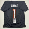 Autographed/Signed Ja'Marr Chase Cincinnati Black Football Jersey JSA COA