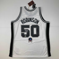 Autographed/Signed David Robinson San Antonio Spurs White Mitchell & Ness HWC Basketball Jersey Beckett BAS COA