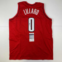 Autographed/Signed Damian Lillard Portland Red Basketball Jersey JSA COA