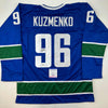 Autographed/Signed Andrei Kuzmenko Vancouver Blue Hockey Jersey PSA/DNA COA