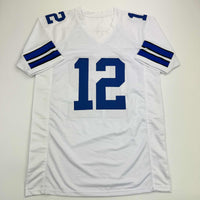 Autographed/Signed Roger Staubach Dallas White Football Jersey Beckett BAS COA