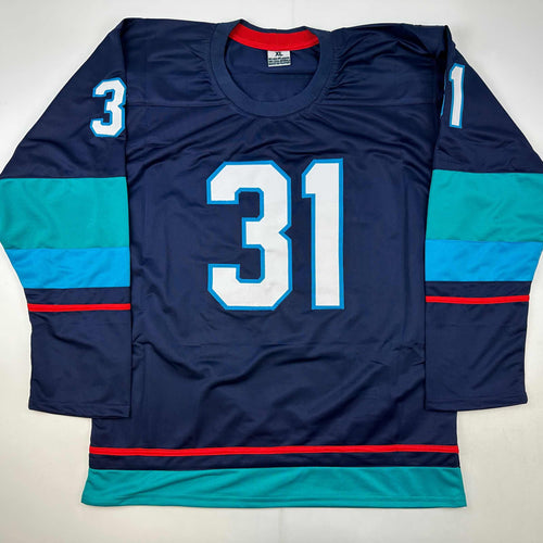 Autographed/Signed Philipp Grubauer Seattle Blue Hockey Jersey JSA COA