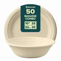 Bosnal - Sugarcane Bagasse Compostable 10 inch Round Plates with 32 oz Bowls